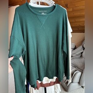 Green Waffle Knit Long Sleeve Top